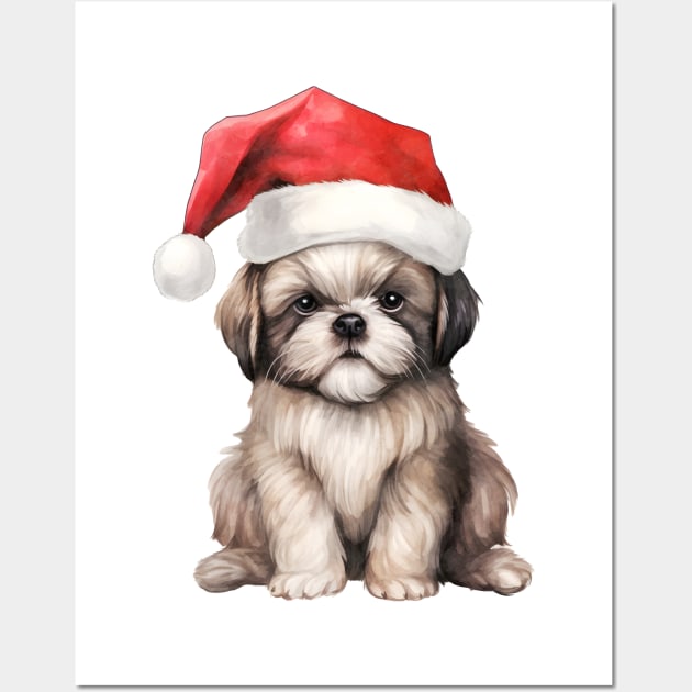 Shih Tzu Dog in Santa Hat Wall Art by Chromatic Fusion Studio